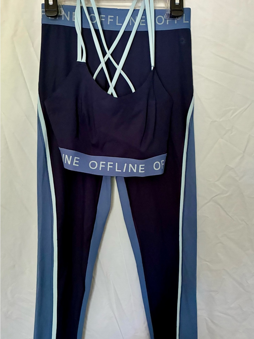 aerie OFFLINE Dark Navy Sports Bra with Light Blue Straps